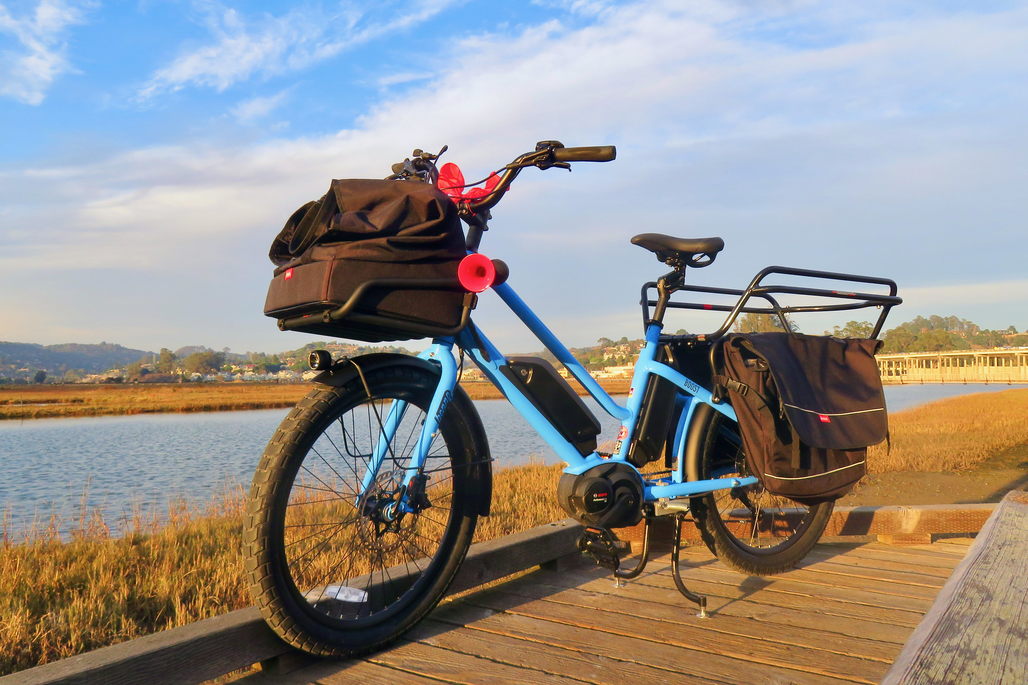 A fully loaded long-tail cargo-ebike